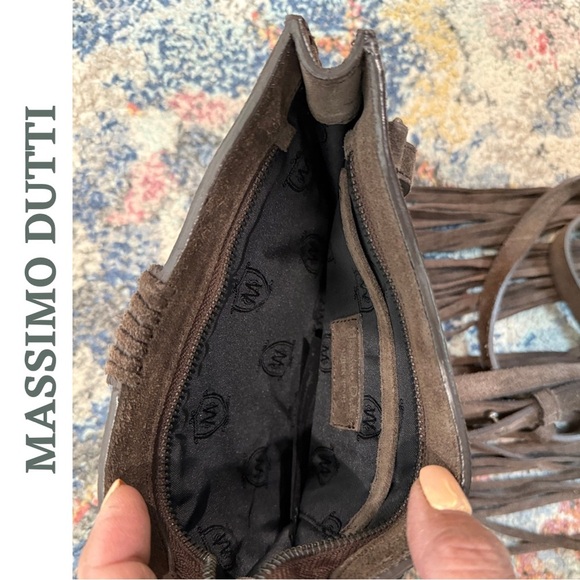 Massimo Dutti Brown Suede Fringe Crossbody Bag | Zip Closure | Adjustable Strap - Picture 7 of 10